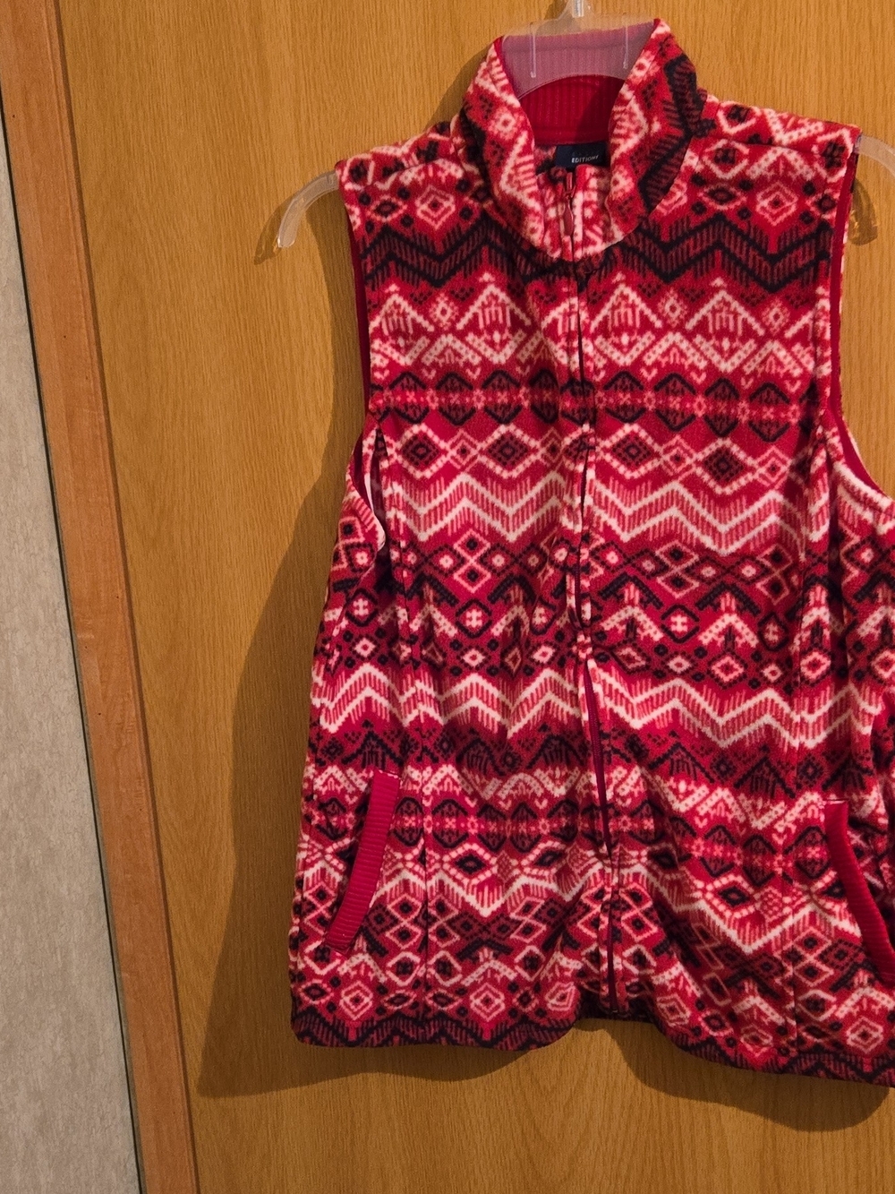 Basic Editions Red & Orange Fair Isle Fleece Vest